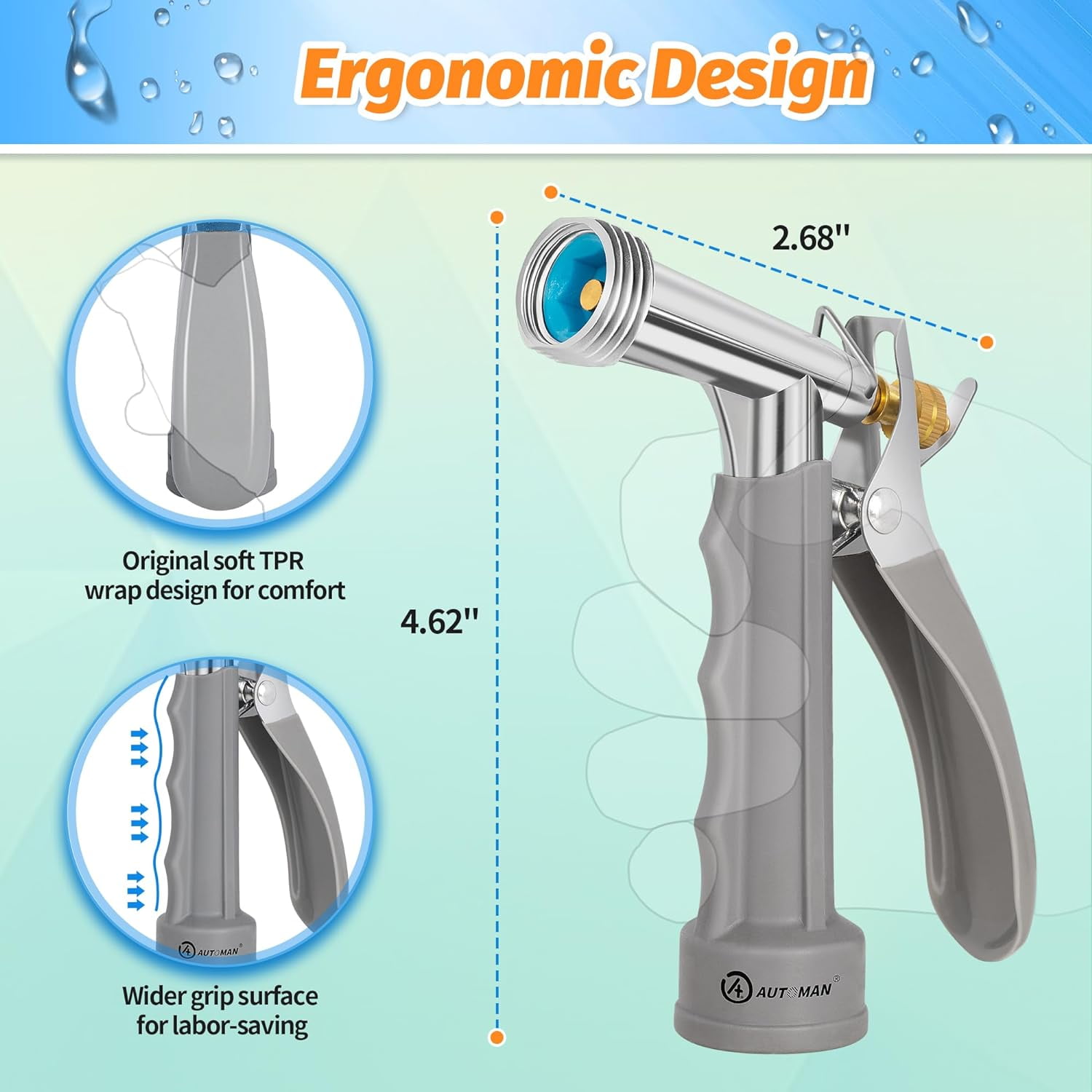 Full Size Garden Hose Nozzle 2 Pack, High ure Pistol Grip Water Sprayer with Threaded Front, Adjustable Spray Flow for Washing Car, Cleaning Ground, Watering Plants