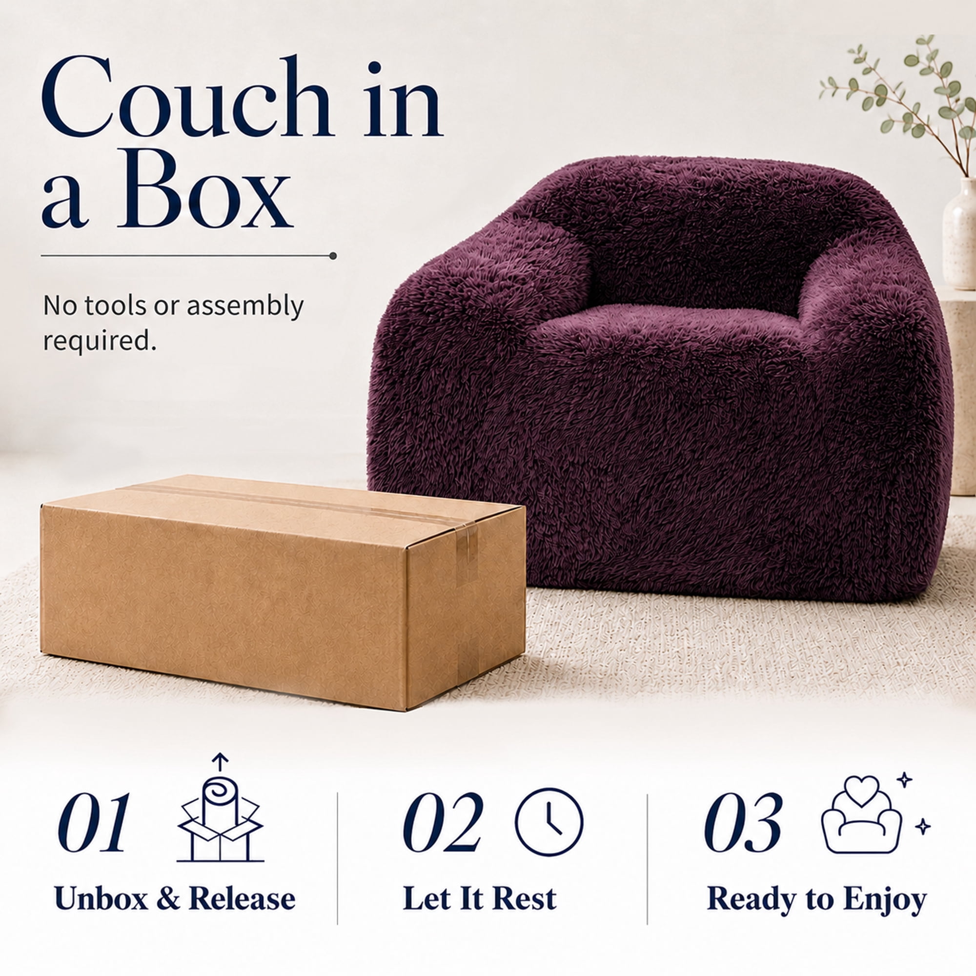 Aenkyo 40.6 Inch Faux Fur Single Sofa Chair, Comfy Lounge Chair in a Box, Burgundy