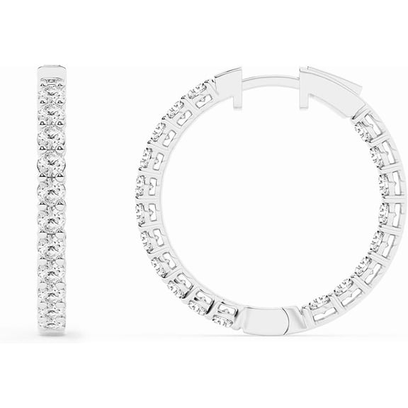 Unique Moments 3 Carat Round Lab Grown Inside Out Diamond Hoop Earrings in Sterling Silver, Color G-H, Clarity SI2-I1