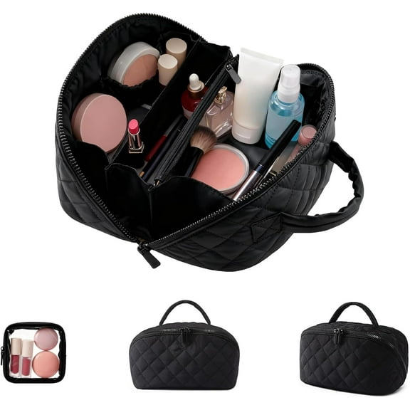 Makeup Bag,Petition Quilted Puffer Cosmetic Bags,Travel Toiletry Bag for Women,Large Capacity Waterproof Petitionm Make up Bag Set (A)