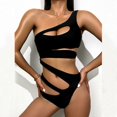 thumbnail image 1 of WREESH Women Solid Color Strap Hollow One-Shoulder One-Piece Swimsuit, 1 of 9