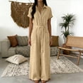 thumbnail image 6 of VBVC Women's Short Sleeve Wide Leg Jumpsuit , Belted Button Down Romper For Women , Ladies' Casual Shirt Style One Piece Outfit with Pockets,Khaki,S-2XL, 6 of 7