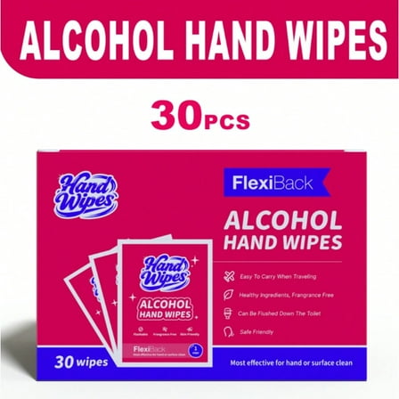 Alcohol Wipes - On-The-Go Flushable Wipes - 2 Pack, 60 Wipes - Unscented Extra-Large Individually Wrapped Adult Wet Wipes