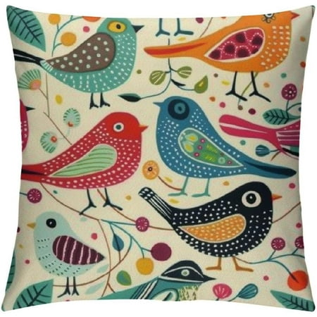 Creativebug Midcentury - Fundas de almohada con cremallera oculta y diseño de pájaro colorido