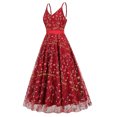 thumbnail image 2 of IBTOM CASTLE Women's 1950s Vintage Floral Embroidery Dress Flared Swing Dress Cocktail Party Wedding Dress M Red, 2 of 8