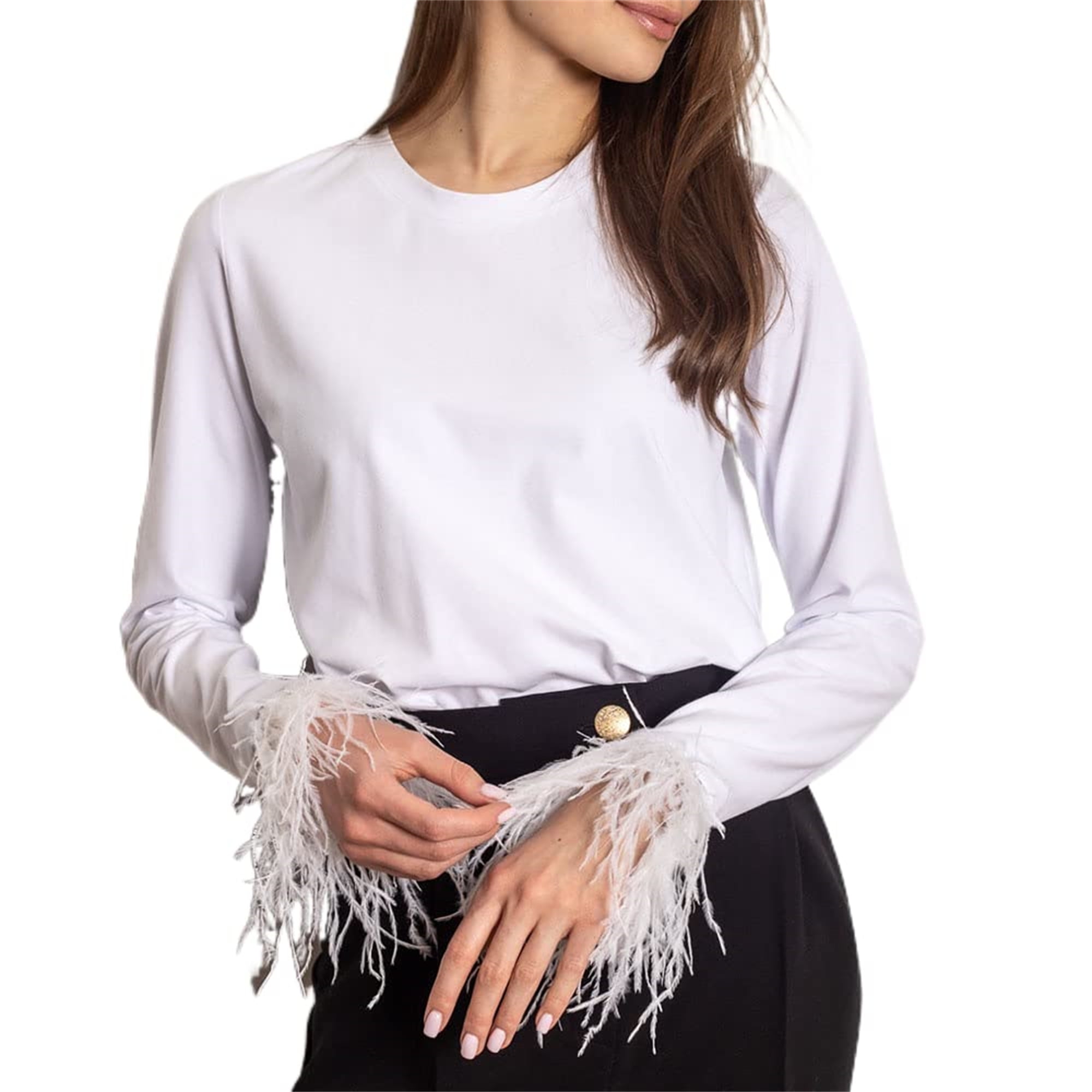 MILLY Womens Feather Trim Sweater 