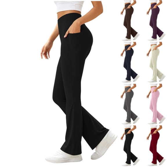 Inverlee High Waist Flare Leggings with Pockets for Women Stretch Knit Casual Athletic Bottoms Yoga Slim Fit Gym Pants Navy XL
