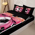 thumbnail image 3 of Homewish Pink Bowknot Zipper Full Size Comforter Sets with Fitted Sheet and 2 Pillowcases For Girls,Football Games Zipper Bedding Set For Kids,Black Reversible,4-Piece, 3 of 7