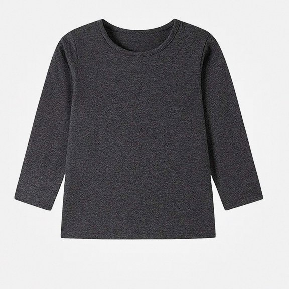 DJDLJWCJ Boys Long Sleeve Shirt Soft Solid Color Casual Crewneck Tops Fall Winter Lightweight Basic Tee Dark Gray Size 6
