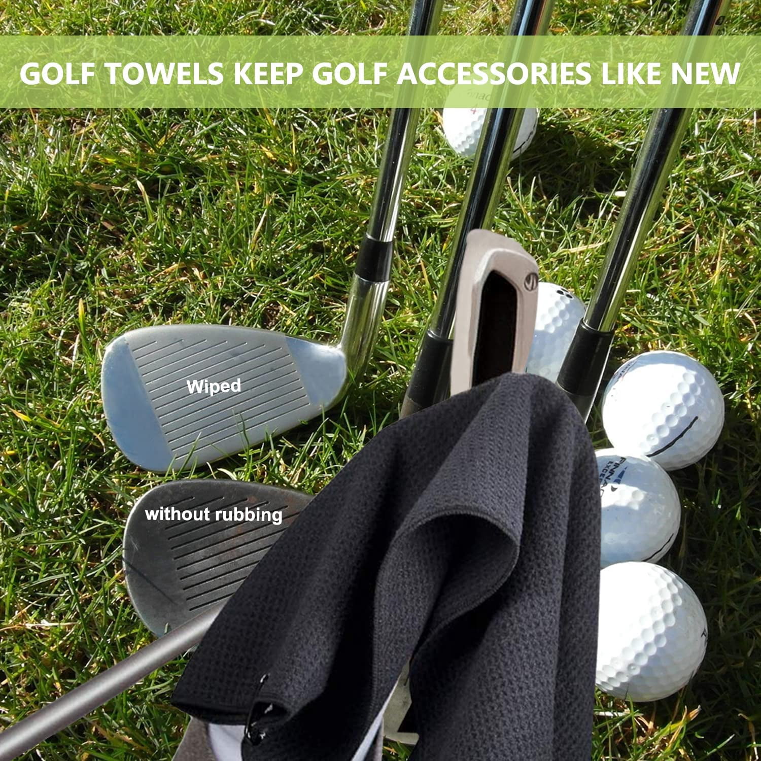 3 Pack Large Golf Towels, 16" x 24" Tri-Fold Portable Microfiber Fabric Waffle Pattern Golf Towel for Golf Bag with Carabiner Clip to Quickly Remove Sand, Mud, Dirt and Sweat