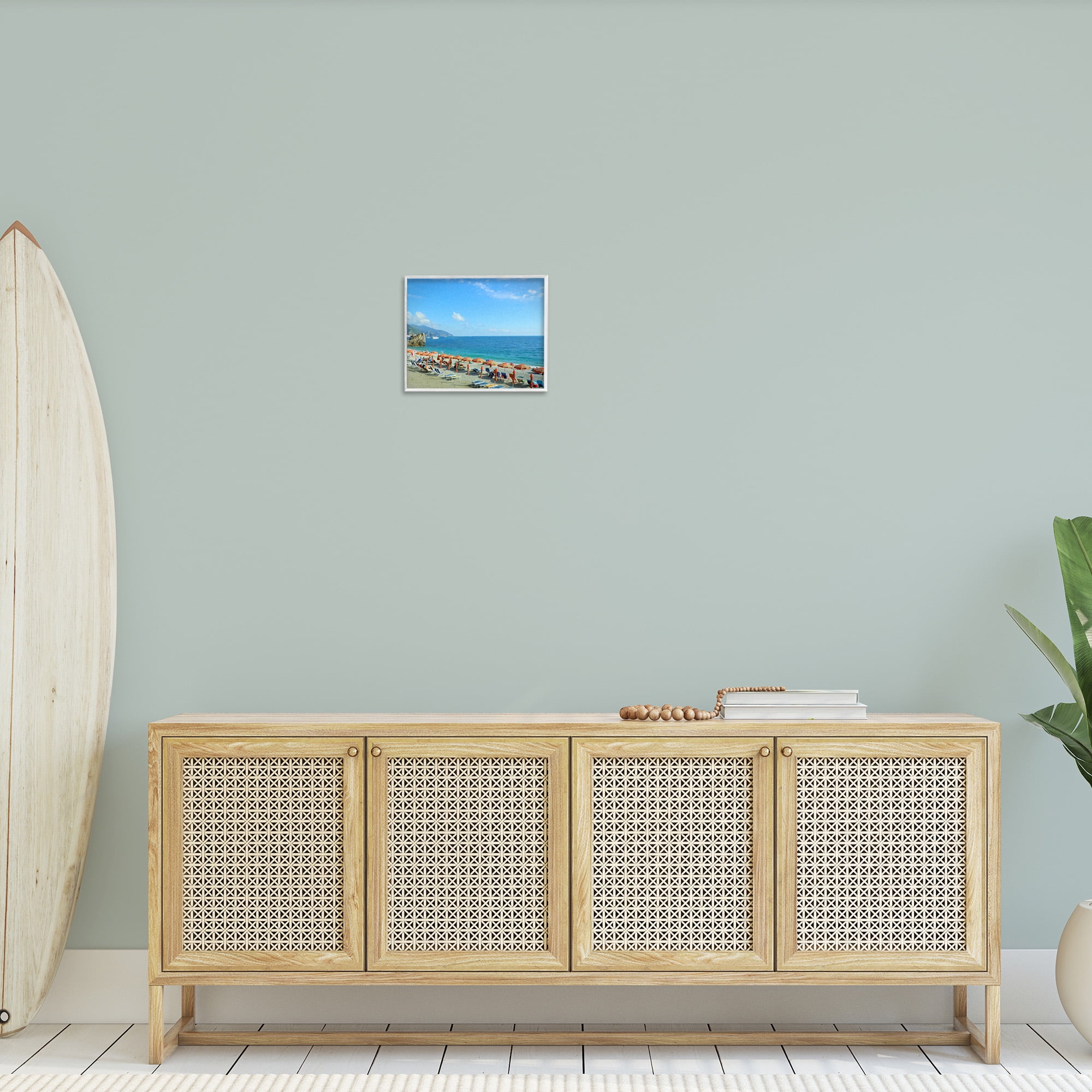 Stupell Industries Summer Beach Resort Landscape Painting White Framed Art Print Wall Art, 14 x 11