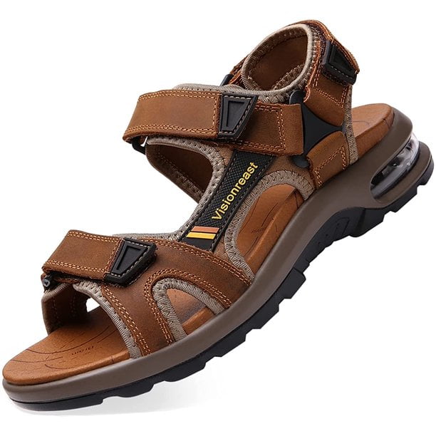 Visionreast Men Sandals Leather Open Toe Outdoor Hiking Sandals