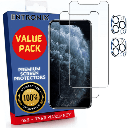 Screen Protector Bundle with Camera Cover Designed for Apple iPhone 11 Pro Clear Screen Protector 9H Hardness,Bubble Free with Easy Install,2 PACK Glass and Camera For iPhone 11 Pro