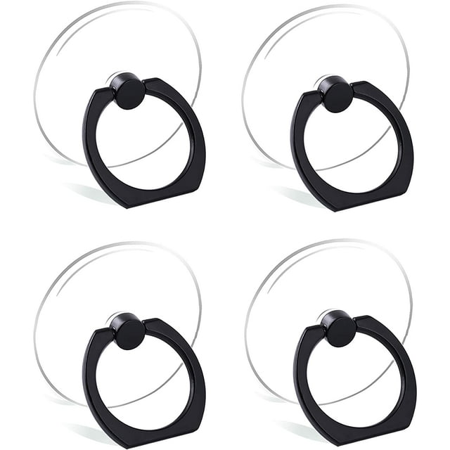 Support de Bague de Cellulaire Transparent avec Boucle de Préhension Rotation à 360 Degrés (4 x Noir (Rond))