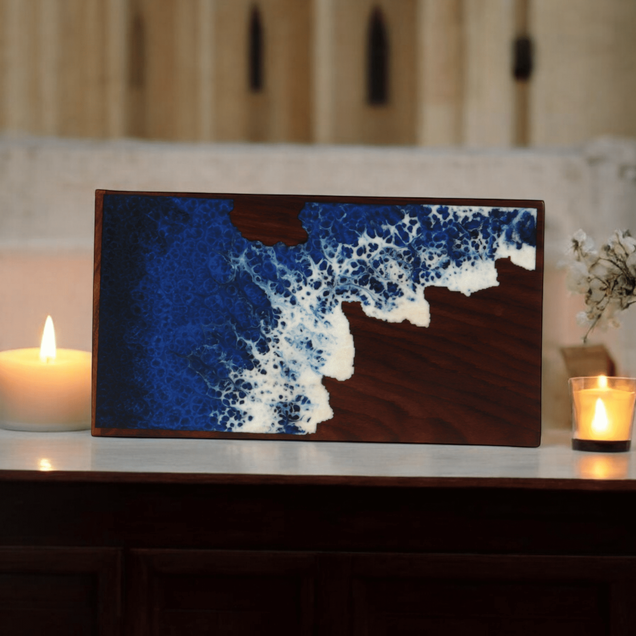 Wooden Cremation Urn for Human and Pet Ashes, Memorial Urn, Burial Urn, Keepsake Urn, Adult Urn with Epoxy Design (Medium)