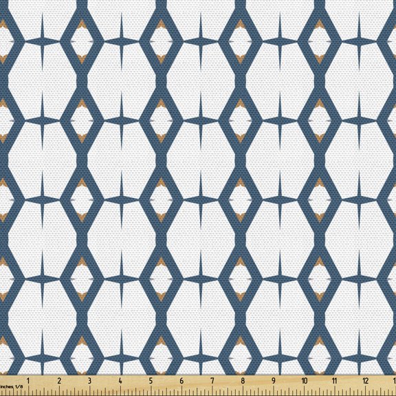 Abstract Upholstery Fabric by the Yard, Nostalgic Design Rhombus Style Ornaments Pattern in Vertical Arrangement, Decorative Fabric for DIY and Home Accents, White Petrol Blue by Ambesonne