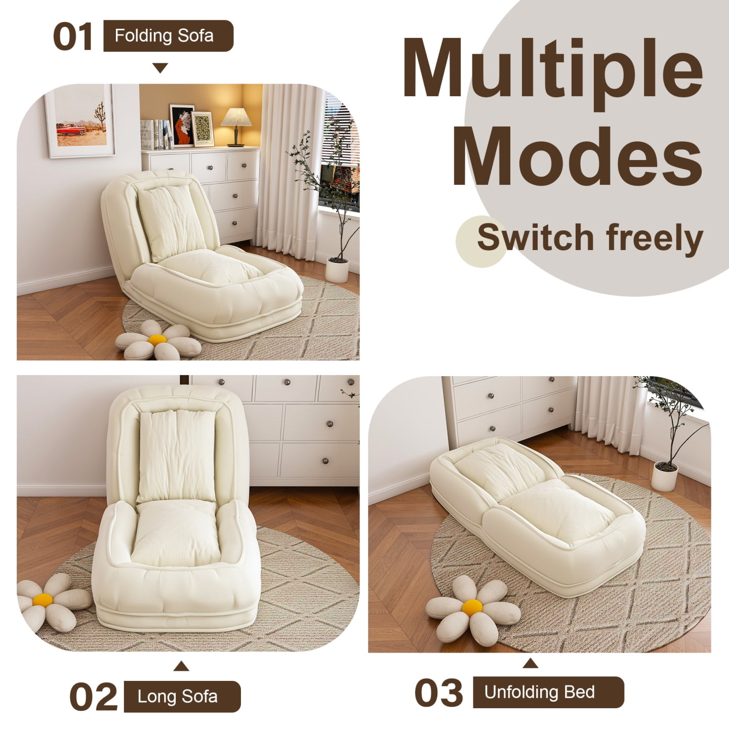 Human Dog Bed with 5 Adjustable Positions, 2 in 1 Folding Lazy Sofa Bed, Corduroy Orthopedic Big Bean Bed for Living Room, Beige