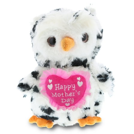 DolliBu Happy Mother's Day Super Soft Plush White Owl Figure - Cute Stuffed Animal with Pink Heart Message for Best Mommy, Grandma, Wife, Daughter - Cute Wild Life Bird Plush Toy Gift - 8.5" Inches