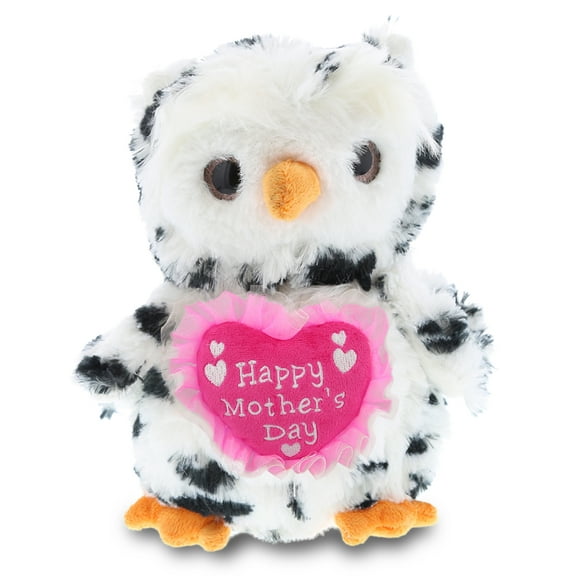 DolliBu Happy Mother's Day Super Soft Plush White Owl Figure - Cute Stuffed Animal with Pink Heart Message for Best Mommy, Grandma, Wife, Daughter - Cute Wild Life Bird Plush Toy Gift - 8.5" Inches