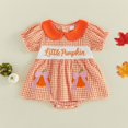 thumbnail image 2 of mgoYE Baby Girl Halloween Outfit Baby Plaid Smocked Romper Dress Doll Collar Bodysuit Fall Clothes, 2 of 9
