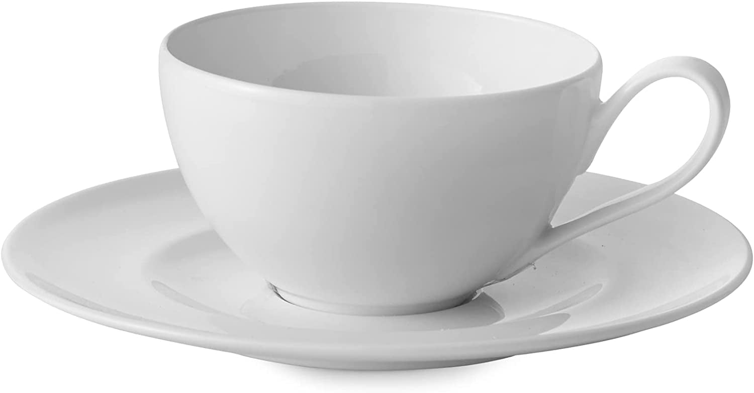 Nambe Skye Collection Teacup and Saucer Set, Porcelain Teacups for