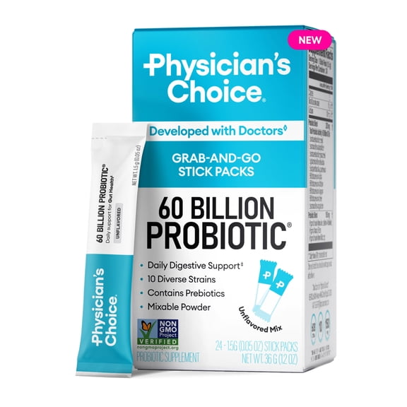 Physician’s Choice 60B CFU Probiotic Stick Packs with Prebiotics, 10 Strains, 24 Ct