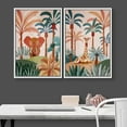 thumbnail image 3 of IDEA4WALL Framed Canvas Print Wall Art Set Elephant & Giraffe in Tropical Jungle Safari Digital Art Decorative Bohemian Colorful Chic Artwork for Living Room, Bedroom, Office - 24"x36"x2 White, 3 of 5