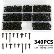 340Pcs Flange Self Tapping Screws, Bolt Cross Head Black Assorted Set in a Compartment Box