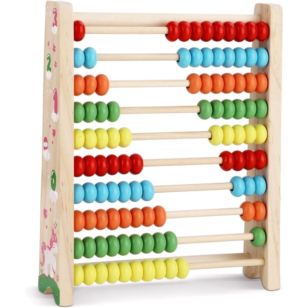 Ábaco de cuentas de madera para niños pequeños con 100 cuentas para contar, marco de números, ábaco, juguete de aprendizaje de matemáticas, regalo