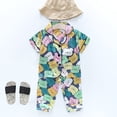 thumbnail image 2 of WEIYLL Ensembles de Pyjama pour Filles Été Imprimés de Dessins Animés Manches Courtes Col Rabattu Boutons Hauts Pantalons Confortables Doux 3 Pcs Ensemble de Nuit, 2 of 4