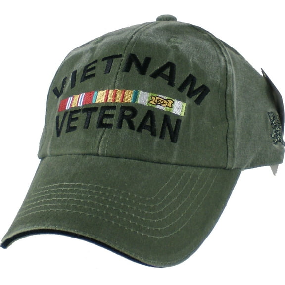 US Vietnam Veteran Logo Embroidered Hat - Green Adjustable Closure Cap