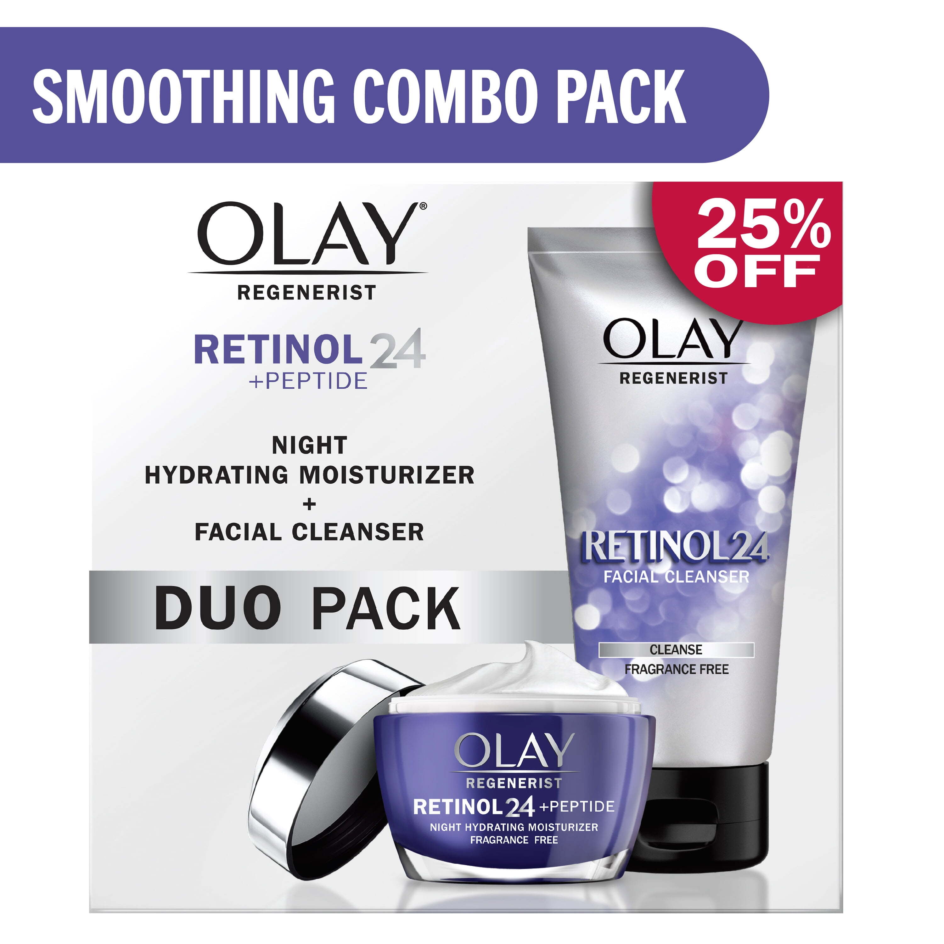 Olay Retinol 24 + Peptide Duo Pack, Smoothing Face Moisturizer & Face Wash, Skin Care Gift Set, 1.7 oz
