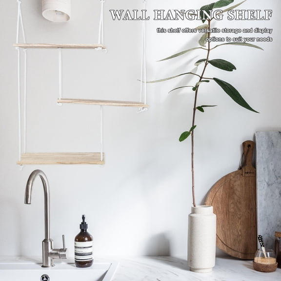 HOMEMAXS 1 Set Hanging Shelves Wall Plant Shelf Floating Wall Shelves Macrame Wall Hanging Shelf Boho Wall Decor For Bedroom Bathroom Living Room
