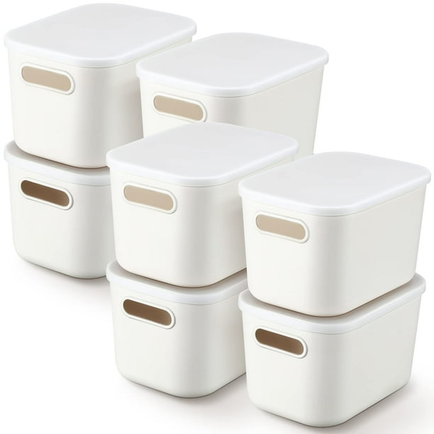Cubos de almacenamiento Tuanse de plástico blanco con tapas, 8 piezas, 18,5 x 26 x 16,5 cm