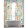 thumbnail image 5 of Teal Jellyfish Starfish Sheer Curtains 108 Inch Long 2 Panels, Summer Beach Coral Shell Vintage Light Filtering Rod Pocket Curtains, Sheer Voile Drapes for Living Room Bedroom, 52"x108", 5 of 8