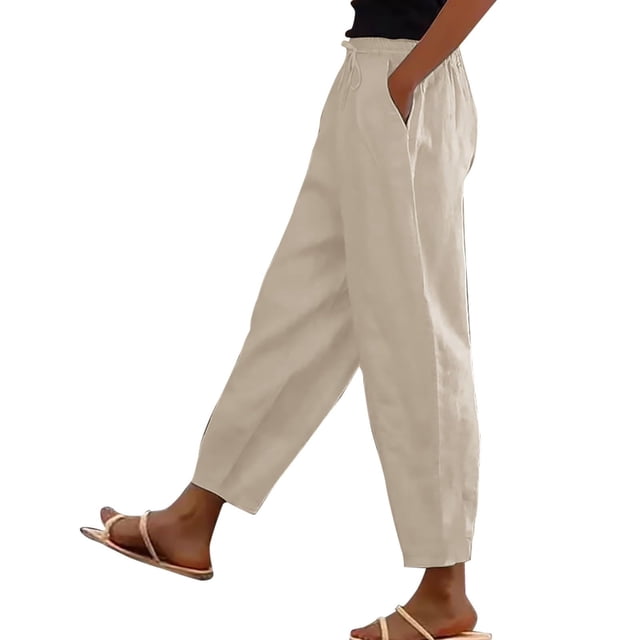 Hvobtty Pantalons Longs Décontractés pour Femmes, Mode Été Décontractée Taille Élastique Jambes Larges