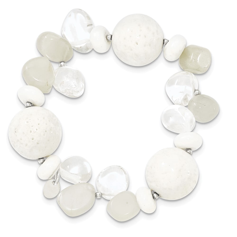 Sterling Silver Bracelet Adjustable & Stretch Wrap Women's mm in Coral/Jade/Moonstone/Rock Quartz