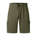 thumbnail image 5 of Bermuda Cargo Shorts for Men Summer Casual Cotton Linen Elastic Waist Straight Leg Lightweight Beach Shorts with Pockets, 5 of 9