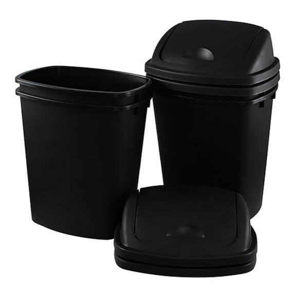 10 Gallon Kitchen Garbage Can with Top, 4 Pack Plastic Kitchen Trash Bins with Lid, Black