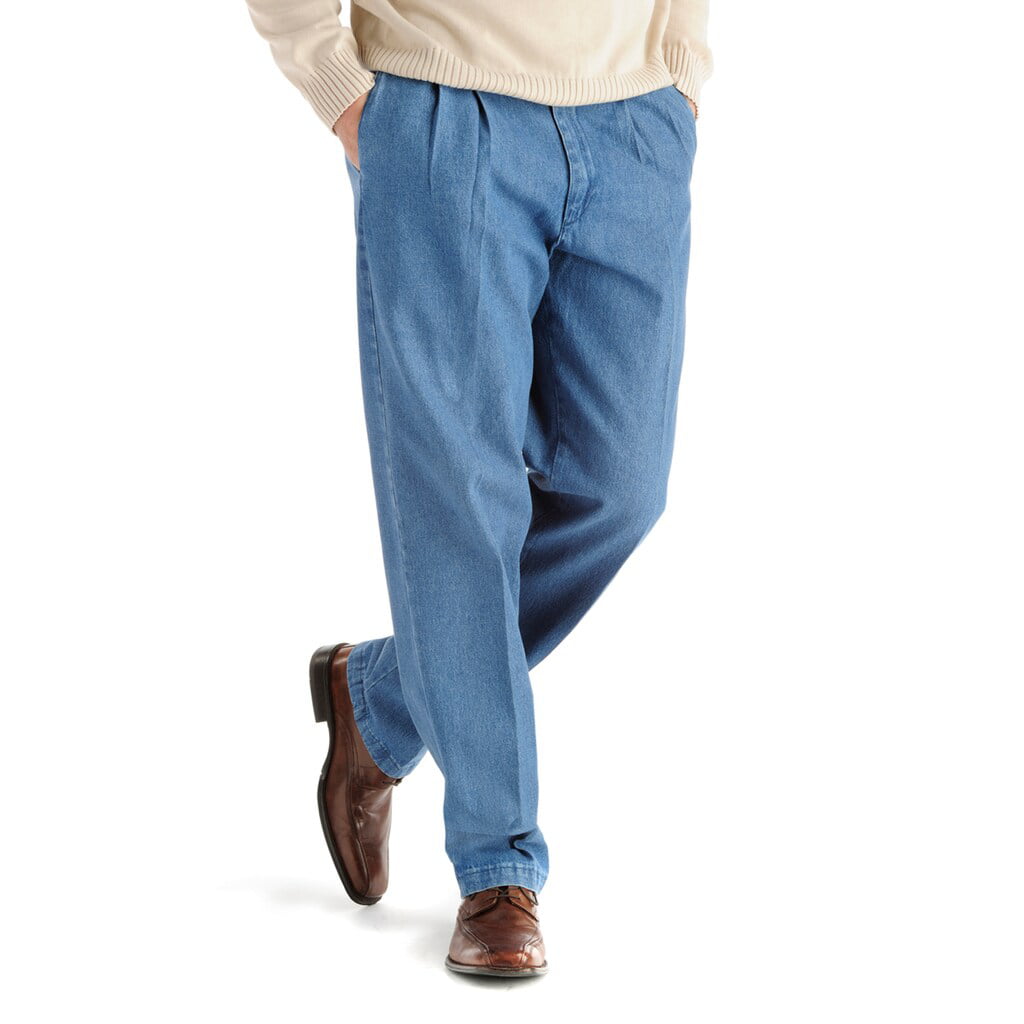 Buy Haggar Mens Stretch Denim Expandable Waist Classic Fit Pleat Front Pant  Medium Blue 38Wx34L at Amazonin