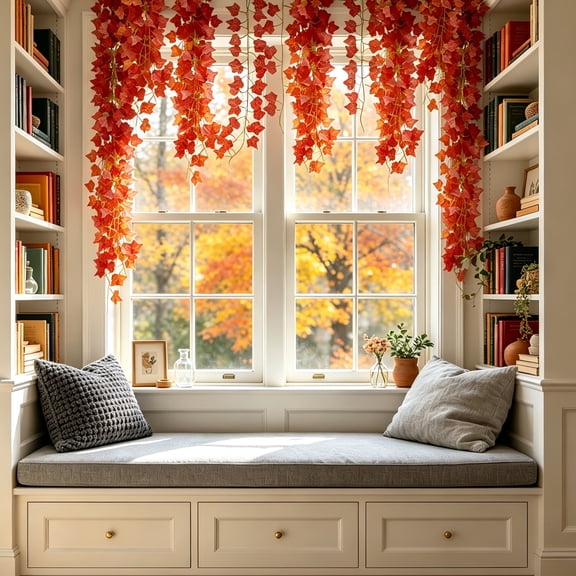 Huryfox 12 Pack Artificial Autumn Red Ivy Vines, 6.9ft Each Fake Hanging Plants Garland for Indoor Outdoor Home Decor, Faux Fall Red Leaf Greenery for Wedding Garden Wall Shelf Decoration