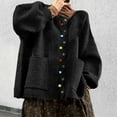 thumbnail image 2 of Wang6 Women Oversize Chunky Cardigans Sweaters Trendy Long Sleeve Multicolor Buttons Cable Knits Fall Winter Crew Neck Loose Knitted Outwear Coat with Pocket Black XXXXXL, 2 of 5