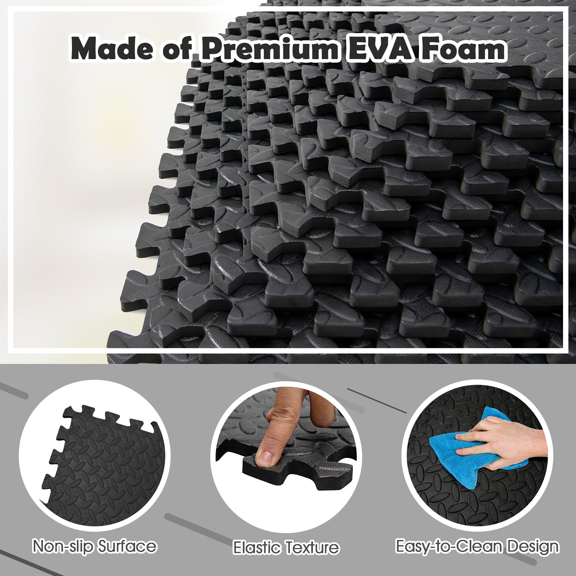 Costway 48 Tiles 1/2'' Puzzle Floor Exercise Mat Interlocking Anti-slip EVA Foam Black