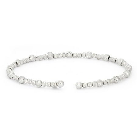 Giuliano Mameli Sterling Silver White Rhodium-Plated Bracelet with Large and Small Textured Beads
