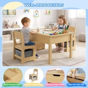 Hijob 5-in-1 Kids Art Table & Chair Set – Convertible Easel with Paper Roll Holder, Storage Drawers & Foldable Craft Desk, Toddler Activity Learning Center for Playroom, Natural Wood