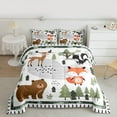 thumbnail image 2 of Homewish Cartoon Bear Fox Queen Comforter Set,Jungle Animal Deer Bedding Sets,White Green Brown Bedding Comforter Set For Boys Girls,Luxury Bedroom Decor Reversible,3 Pieces, 2 of 8