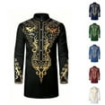thumbnail image 3 of Hpapadks Men's Shirts Long Sleeve African Hot Gold Print Button Down Blouses Mens Dress Shirts Green L, 3 of 3