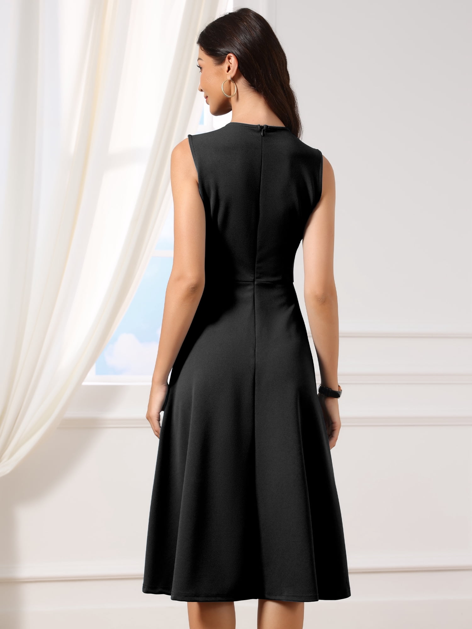 DARING DIVA Women's Elegant Dress with Sleeveless Design and A Line Midi Length XS Black
