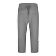 thumbnail image 6 of Njoeus Cropped Pants Mens Capri Pants Men Solid Casual Elastic Waistband Pocket Cotton Linen Panel Trousers Pants Free Assembly Men's Pants On Clearance, 6 of 7