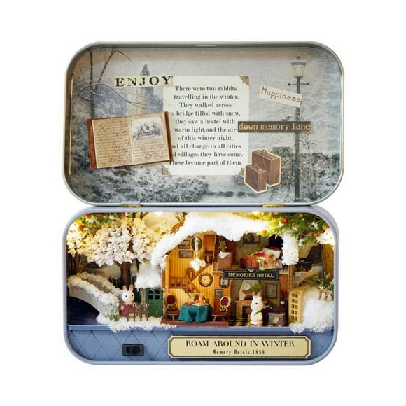 Kit de théâtre de boîte de bricolage, maison de poupée bricolage avec lumières LED Boîte de théâtre Boîte de théâtre Maison de poupée Meubles miniatures pour adolescents et adultes(Ramble in Winter)